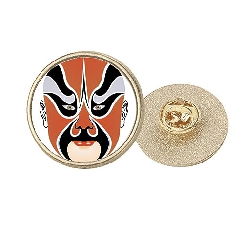 Broche opéra de Pékin, cadeau culturel idéal en métal doré motif tête ronde avec écrin