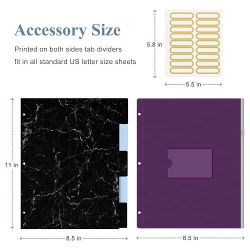 Image of 3 Ring Binder, 3 Inches Round Ring Binder with Clipboard, Dividers Tabs, PVC Zipper Bag Sleeves & to Do List Planners for Women, Men, School, Office Supplies, Black Marble
