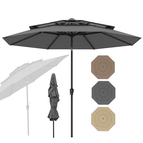 RELAX4LIFE Parasol Droit Inclinable 3M | Parasol de Jardin Extéieur 3M | Toit Ventilé à 3 Couches | Inclinaison 30° | 8 Baleines | Manivelle | Protection...