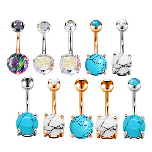 kowaku 10 Peças de Zircão de aço Piercing Joias Bola Lábio Língua Barra Anel Halter