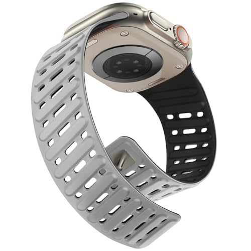 Bracelet silicone Apple Watch Ultra sport et bureau boucle magnétique étanche gris