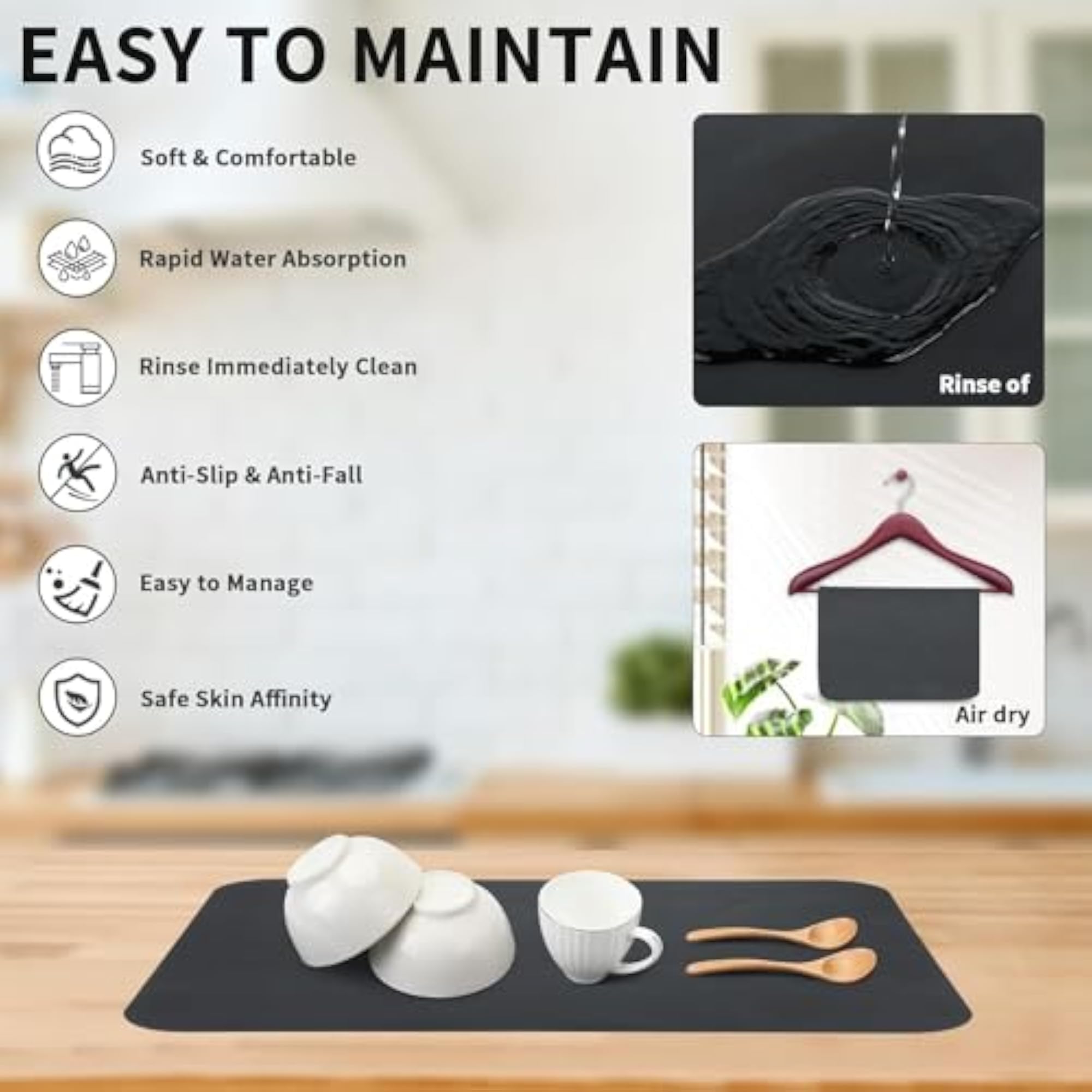Dish Drying Mat Big with Non-Slip Rubber Backing