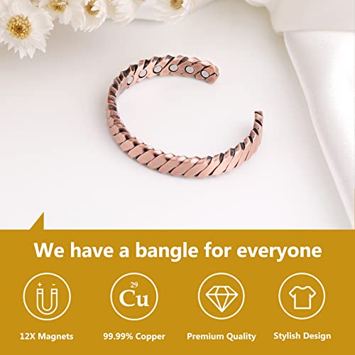 Feraco 12X Strength Wide Copper Bracelet For Men Magnetic Bracelets For Men With Neodymium Magnets, Pure Copper Jewelry Cuff Bangle, Adjustable With Giftable Box (Woven) #TOP2