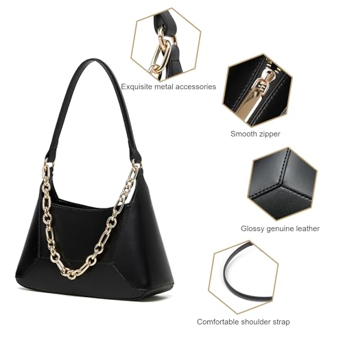 Image of Genuine Leather Hobo Bag for Women, Crossbody Purse with Adjustable Shoulder Strap and Detachable Chain Strap (Brown)