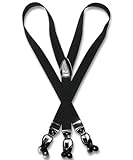 Vesuvio Napoli Men's Solid BLACK SUSPENDERS Y Shape Back Elastic Button & Clip Convertible