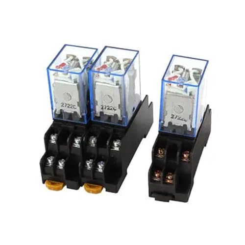 Relé de potencia de 8 pines DPDT AC 110V con base para carril DIN pack de 3 unidades