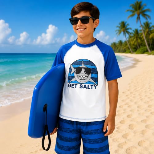 Image of iXtreme Boys Swim Set - 2 Piece Rash Guard Short Sleeve Swim Shirt and Boys Swim Trunks for Infants Toddlers & Big Boys