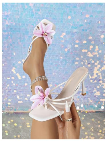 Image of MakeMeChic Women's Open Toe Floral Kitten Heels Flower Summer Beach Sandals