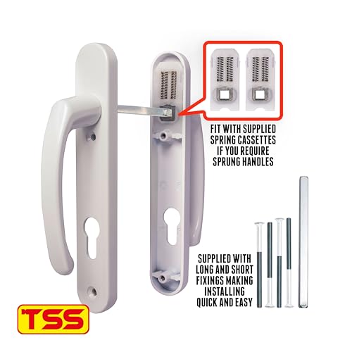 TSS UPVC Door Handle Set, 92mm PZ (Centres), Lever/Lever, Screw to Screw 122mm with Backplate 212mm x 34mm - Replacement PVC Door Handle (White) - Image 4