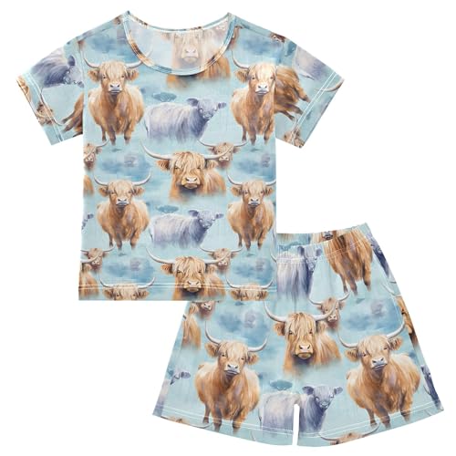 Highland Cow Animal Pajama Set Pajamas Sleepwear Nightwear Loungewear Clothes Set B04030213