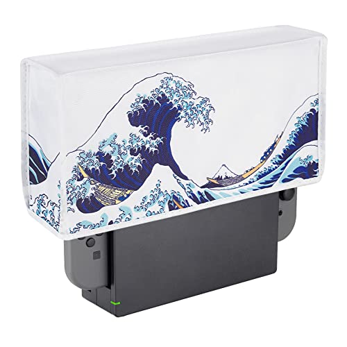 PlayVital Nylon Staubhülle, weiche Auskleidung Staubschutz, Kratzfeste wasserdichte Staubschutzhülle Abdeckung Hülle für Nintendo Switch&Switch OLED Dock(Die große Welle)