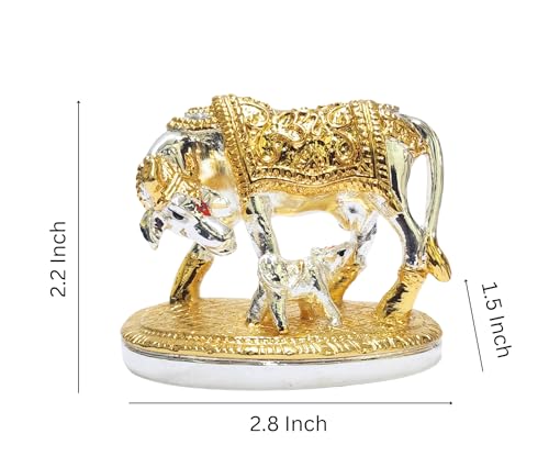 Om Kamdhenu cow con ternero dorado y plateado 2.2 pulg miniatura 4