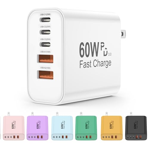 USB C Charger Block, 5 in 1 60W Charging Blocks, PD 3.0...