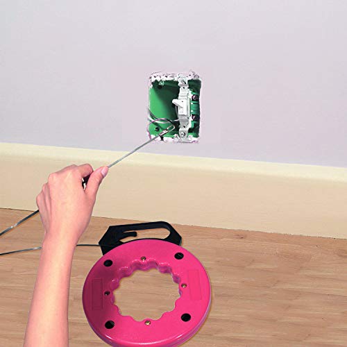 SETROVIC Tools 100 Foot Fish Tape, Spring-Steel Fish Tape Reel For Electric or Communication Wire Puller, Great for Heavy Duty Wire Pulls, Pink