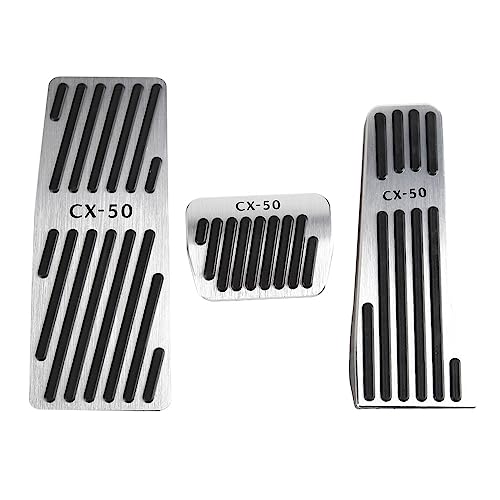 LEXLEY 3PCS Anti-Slip Aluminum Brake Gas Dead Pedal Pads,Auto No Drilling Accelerator Pedal Covers Only for Mazda 2023 2024 2025 CX-50-SLIVER