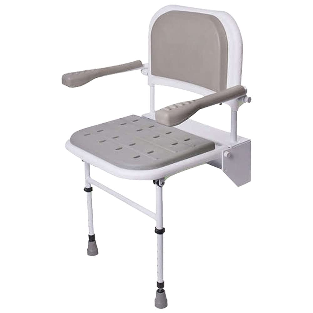 NRS Healthcare - Silla plegable para ducha con patas, respaldo y reposabrazos acolchados