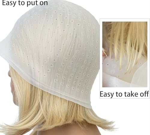 Silicone Hair Highlight Cap, Reusable Pre-Punched Dyeing Cap with Hook and Dye Brush image 4