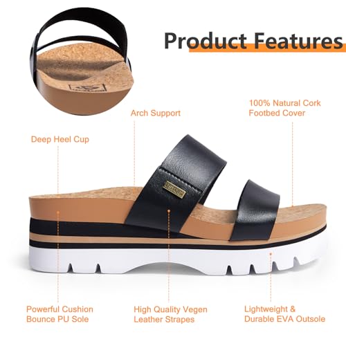 Image of Women's Higher Platform Sandals Arch Support Beach Slides for Woman Orthotic Summer Causal Cork Footbed Slip on Cushion Cute 2 Strap Flatform 2.2IN sandalias de mujer