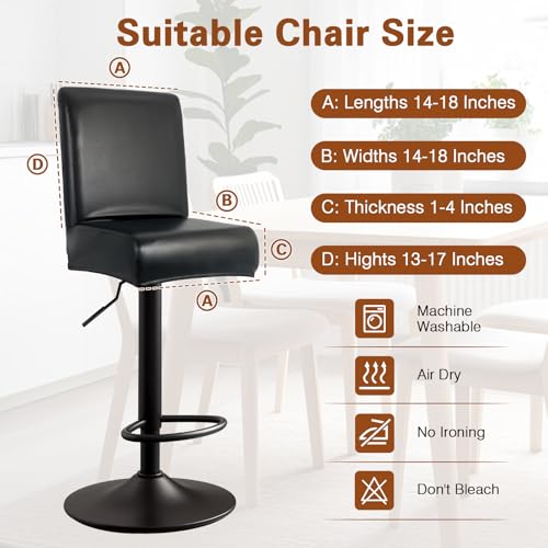 Image of PU Leather Bar Stool Covers with Backs, 2 Pack Stretch Waterproof Bar Stool Chair Covers Washable & Comfortable Barstool Covers Slipcovers with Back for Pub /Counter /Dining Room Decoration (Black)