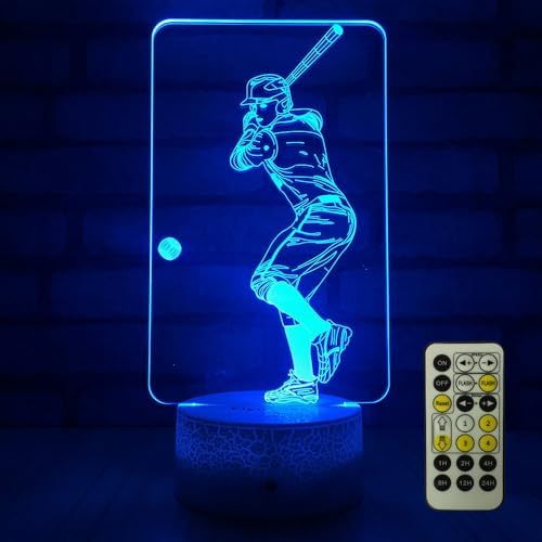 FlyonSea Baseball Light with Auto-Off Timer Remote, 7 Colors Baseball Lamp | Dimmable Baseball Night Light for Bedroom, Baseball Decor Bedside Lamp as Gifts for Boys Girls