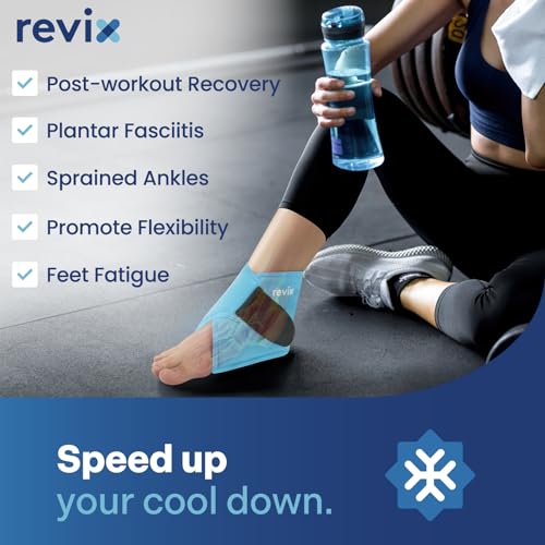 Image of REVIX Ankle Ice Pack Wrap for Plantar Fasciitis & Foot Pain Relief, Reusable Gel Cold Compress Wrap for Feet Swelling, Achilles Tendonitis, and Sprained Ankles Recovery