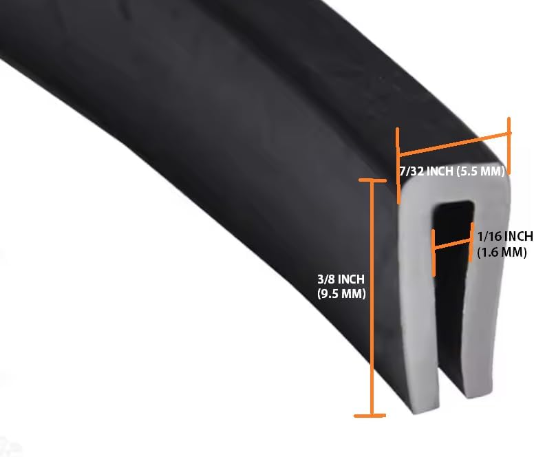 Rubber U Channel Edge Trim Small, Fits 1/16 inch Edge (1.6mm), Santoprene Rubber U Gasket Seal - Anti-Leakage, Anti Vibration (100 Feet), Black