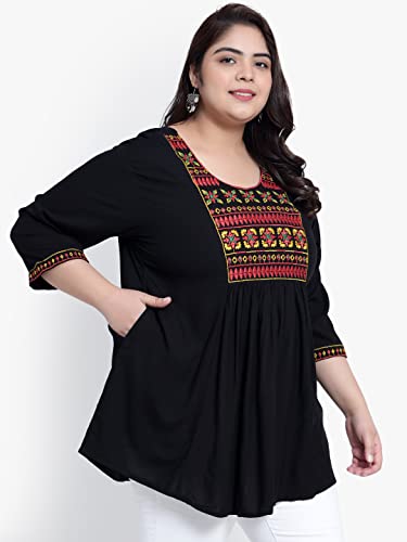 Image of Indietoga Women's Plus Size Viscose Rayon Embroidered Regular Fit Tops (2XL to 7XL)