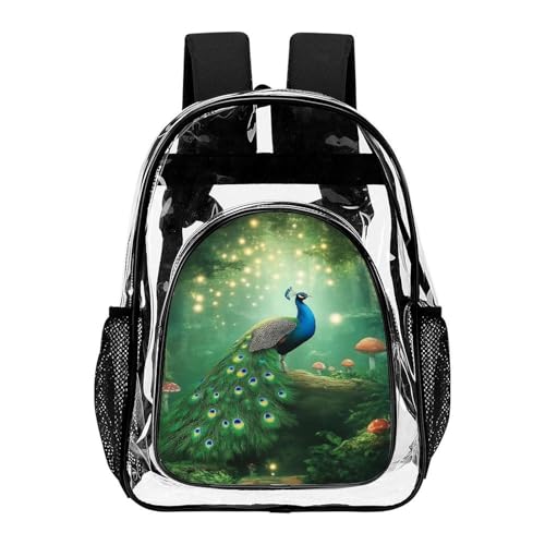 Outdoor Sports Portable Clear Backpacks with Adjustable Shoulder Straps for Women and Men Family Picnic, Beach Use (Peacocks Landscape)