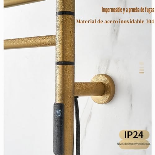 Toallero eléctrico de Pared, Calentador de Toallas para baño Giratorio 180°, con Pantalla LED y Temporizador, Control de Temperatura, enchufable, Dorado