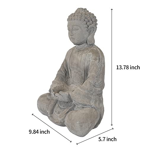 Kante 14.17" H Cement Composite Meditating Buddha Statue Ornament, Natural Concrete Indoor/Outdoor Tabletop Décor #TOP5