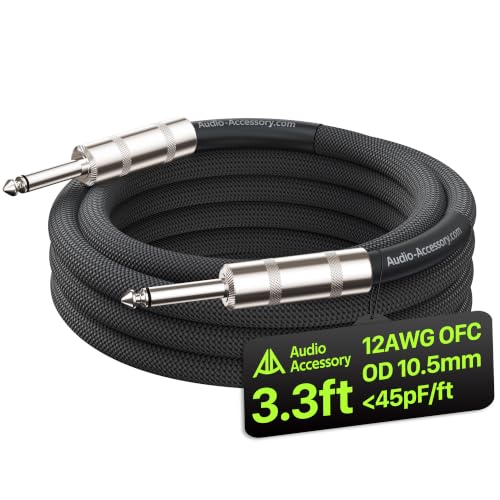Image of AA AUDIO ACCESSORY 12 AWG 10.5mm Guitar Amp Speaker Cable 1 /4 inch 3.3ft Nylon Braided, Low Capacitance <45pF /ft, Triple Shielded Noiseless Kevlar Amp Head to Cabinet Cord for Marshall Boss Orange EVH