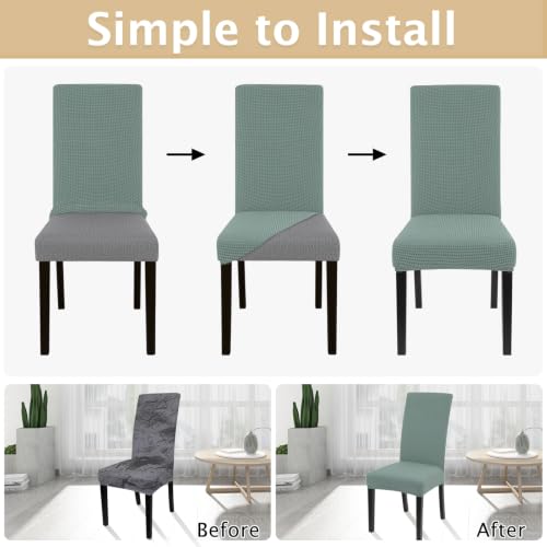 Image of SearchI Chair Covers for Dining Room Set of 4, Stretch Jacquard Kitchen Parsons Chair Covers,Washable Spandex Dining Chair Slipcovers Seat Protector for Hotel,Banquet,Ceremony(Sage Green)