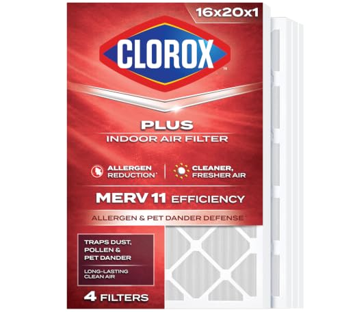 Clorox 16x20x1 Air Filter MERV 11 Pleated HVAC AC Furnace Air Filters for Dust Pollen and Pet Dander MPR 1000 & FPR 7 Pack of 4