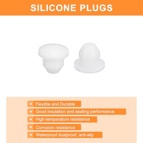Image of uxcell 26 Pcs Silicone Plugs, Rubber Round Snap in Locking Hole Plugs for 4.5mm Hole, Hole Stoppers Waterproof Hole Plug for Metal Tube, Furniture End Caps Inserts, White