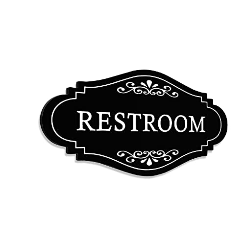 Maoerzai Bathroom Restroom Sign, Acrylic Self-Adhesive Door Or Wall Sign Name Plate With Double Sided 3M Tape, Gender Neutral Toilet Sign Or Bathroom Sign Wall Decor For Home, Office, Restaurant, Business. (Black - Restroom Sign) #TOP2