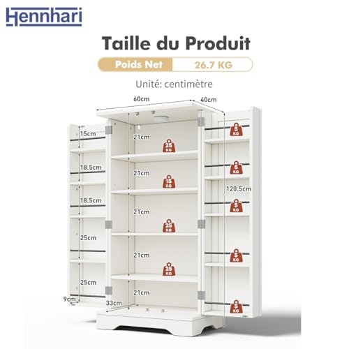 Meuble de rangement de cuisine LED à étagères modulables blanc - 4