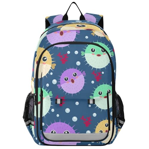 Fisyme Marine Fish Pufferfish School Backpack Laptop Backpacks Bags Bookbag Travel Casual Computer Notebooks Daypacks