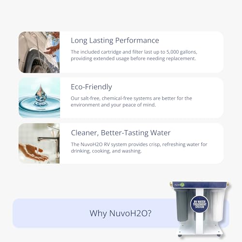 Image of NuvoH2O RV Water Treatment System - Citrus-Based, Salt-Free Water Softener & Filtration - Removes Scale Buildup, Filters Sediment, Chlorine, Iron & Heavy Metals - Compact, 5000-Gallon Capacity