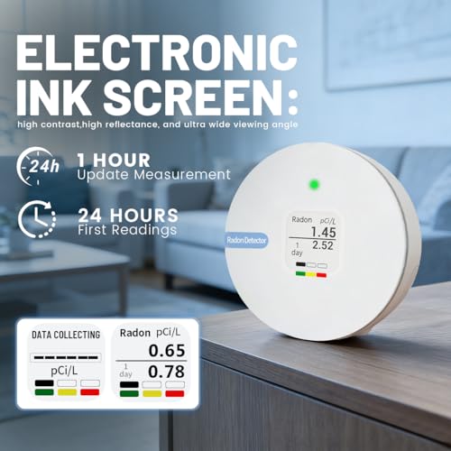 RadonSense Hello Radon C,E-Ink Display Radon Detector for Home,Alpha Spectrometer Sensor&2 Years Battery,wall Mounted&Free Standing,PCi/L & Bq/m³ Units Switchable - Image 3