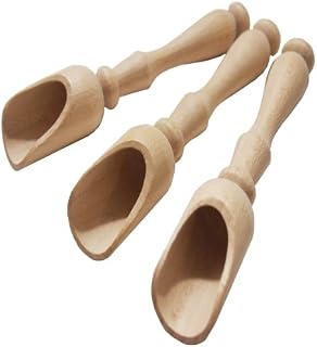 efo Long Grip Wooden Scoop Set 3pcs - Multipurpose Wooden Spoons - Wood Salt and Spice Scoops  Rustic Bath Salt Scoop - Wooden Seed Scoop - Size 3 x 14 cm (B)