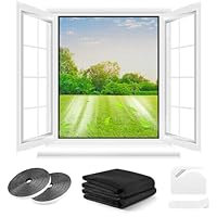 Fliegengitter Fenster ohne Bohren,DIY 210x250cm,2 Stück,Kann auf die Gewünschte Größe Zugeschnitten werden,Verdicktes Netz,Insektenschutz Fenster mit Klettband+Zuschneider+Presshilfe,Schwarz