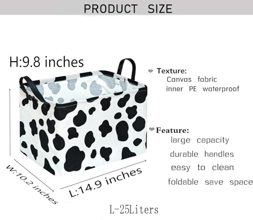 Image of Kid Storage Basket Gift Shelf Basket Toy Storage Bin, Nursery Basket Organizer Box for Children Room Deco With Handles (Cow pattern)