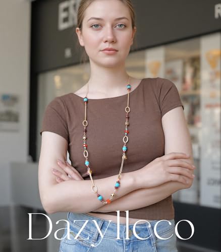 Long Gold Boho Necklaces for Women Beaded Statement Chain Long Necklace Gold Costume Jewelry Birthday Gifts for Her2