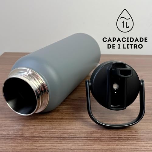 Garrafa Térmica de Água 1 Litro Com Alça e Sistema Antivazamento Em Aço Inoxidável Garrafinha Térmic