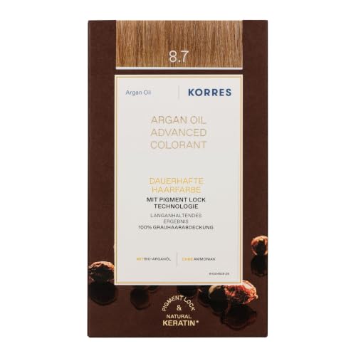 KORRES Argan Oil Colorant – ammoniakfreie Haarfarbe mit Bio-Arganöl Golden Toffee 8.7 – 100% Grauhaarabdeckung & vegan für ein langanhaltendes Farbergebnis