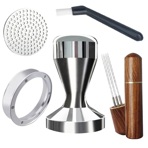 5 Pieces - 58mm Espresso Tamper Accessories Kit Fit 58-58.5mm Portafilters, 58mm Coffee Tampers Set, WDT Stirrer Tool, Puck Screen, Dosing Funnel, Coffee Cleaning Brush (58mm)