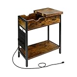 Voilamart End Table with Charging Station, Flip Top Side Table with Storage, Nightstand with USB Por