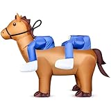 DEDC Brown Couple Inflatable Horse Costume for Adult, Funny Cowboy Blow Up Costume, 2 person Horse Rider Costumes for Men Women Friend Halloween, Cosplay, Western, Country,Hores Themed Party