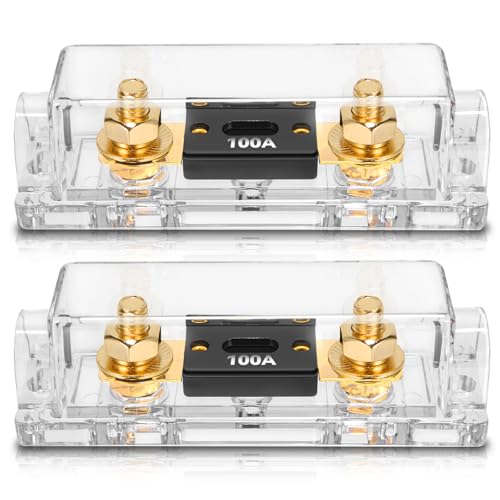 TopstrongGear Solid Brass 0/2/4 Gauge 100Amp ANL Fuse Holder with 100Amp Fuses(2 Pack) (100 Amp)