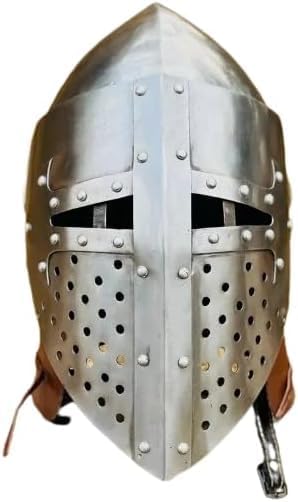 Medieval Knight Crusader Helmet Handmade Full Face 18-Gauge Steel Great Helm for Reenactment, LARP, Cosplay and Display Armor